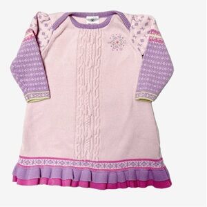 Hanna Andersson Baby Snowflake Sweater Dress Light Pink Purple Ruffle 6-12 Month